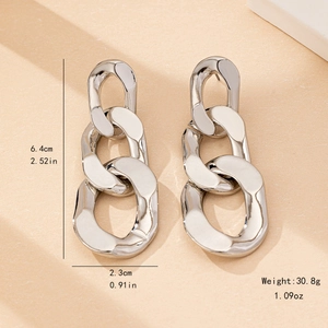 Polished silver chain drop earrings with triple chunky links for minimalist fashion