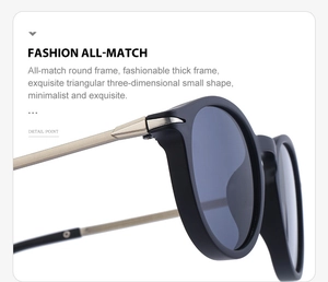 Detail of round matte black frames and premium champagne gold metal temple hinges