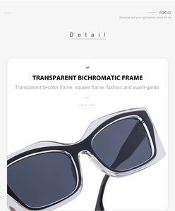 Detail of trendy black and clear split-frame square glasses with blue light protection