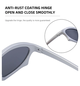 Detail of durable rust-resistant metal hinges on punk Y2K wrap around sunglasses