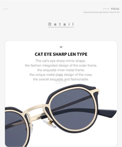 Detail of cat-eye sunglasses featuring gold metal nose pads and black frame construction