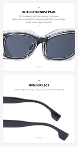 Detail of integrated nose pads and non-slip temple tips on black cat eye sunglasses