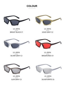 Multiple color options for sporty Y2K sunglasses including black, gold, and silver frames
