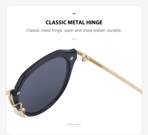 Detail of durable gold metal hinge and screws on vintage black cat-eye sunglasses
