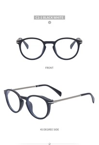 Front and side macro views of vintage black round frame sunglasses with metal accents