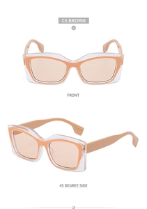 Front and 45-degree side views of C5 Brown cat eye sunglasses with dual-layer frames