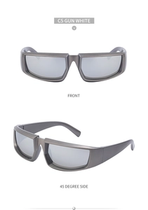 Front and side view of steampunk gunmetal rectangle sunglasses with UV protection