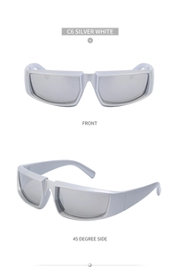 Detailed views of Silver White steampunk sunglasses with UV400 protection and modern frames