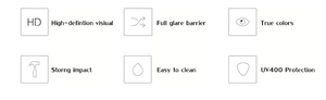 Detailed chart showing UV400 protection and HD polarized lens features for Y2K sunglasses