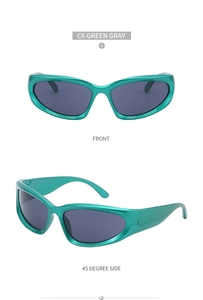 Front and side view of C6 green metallic sports sunglasses with gray lenses