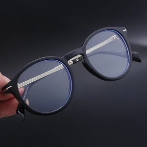 Retro metal round frame sunglasses with anti-blue light lenses in classic black finish