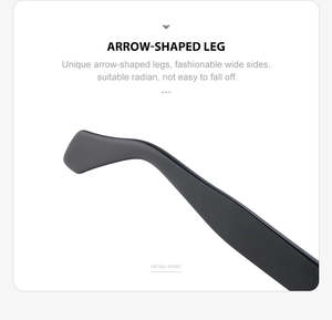 Detailed macro view of black arrow-shaped temples on steampunk Y2K sunglasses