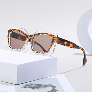 Chic cat eye sunglasses with transparent layered frames and leopard pattern lenses