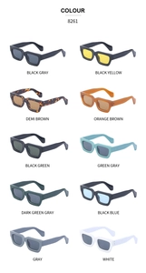 Matrix display of vintage steampunk rectangular sunglasses in ten varied color combinations