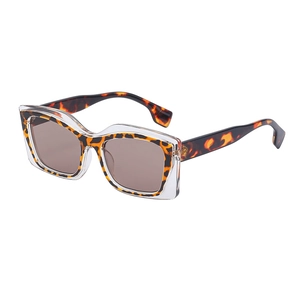 Fashionable cat eye sunglasses with leopard print frame and transparent outer layering