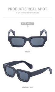 Steampunk small frame sunglasses in black with grey lenses, front and side views