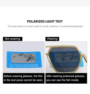 Polarisatietest met een gouden metalen pilotenbril die schittering op de kaart filtert