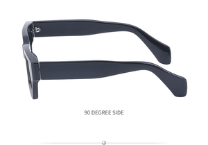 Steampunk Y2K sunglasses with wide temples and retro black frame from a side view