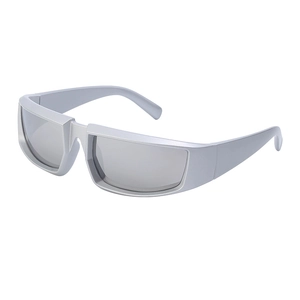 Futuristic silver steampunk sunglasses with thick rectangular frame for outdoor sports