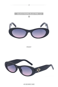 Vues de face et de profil de lunettes de soleil ovales noires aux verres dégradés