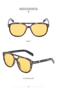 Front and side view of vintage aviator sunglasses with tortoise frame and amber lenses