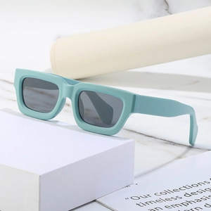 Steampunk rectangular sunglasses with mint green frame and dark grey lenses for men and women