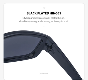 Vue macro des charnières métalliques plaquées noir durables sur lunettes de soleil Y2K