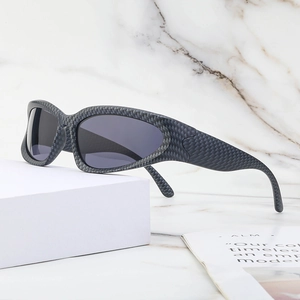 Sporty cycling sunglasses with carbon fiber texture frames and grey oval lenses