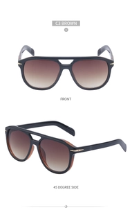 Detailed front and side views of brown gradient C3 vintage double-bridge sunglasses