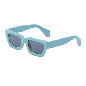 Steampunk Y2K square sunglasses with mint blue thick plastic frames and grey lenses