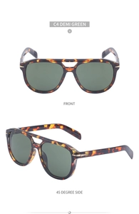 Retro double bridge aviator sunglasses with demi green lenses and tortoise frame