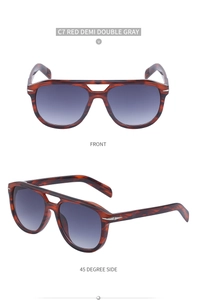 Detailed front and side views of vintage red demi aviator sunglasses with gray lenses
