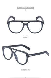 Front and side view of black and white aviator sunglasses with silver arrow detail