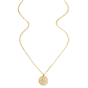 Elegant gold sun medallion necklace with a detailed sun face pendant in bohemian style