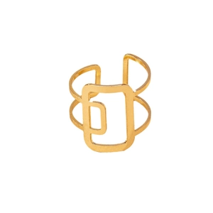 Minimalist gold hollow rectangular geometric open ring with polished metal finish