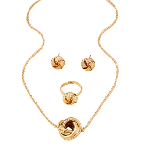 Set gioielli a nodo dorato elegante con collana, orecchini e anello con finitura opaca