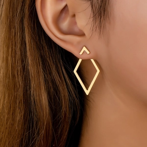 Geometric Rhombus Hollow Stud Earrings Double Layer Metal Minimalist Fashion For Women Trendy Style