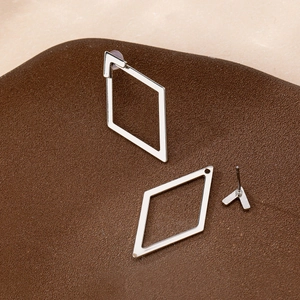 Silver geometric hollow rhombus double-layer stud earrings with versatile V-shape design