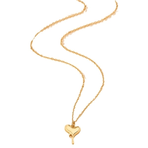 Fashionable golden molten heart pendant necklace for women on a clean white background
