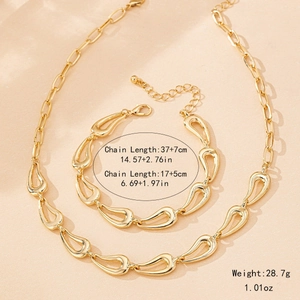 Parure de bijoux dorés avec collier et bracelet gouttes d'eau évidées et dimensions