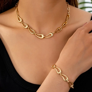 Collier Et Bracelet Goutte D'eau Creuse Bijoux Pour Femmes Alliage De Zinc Élégant Tendance Style Minimaliste Accessoire Quotidien