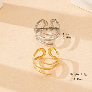 Minimalist hollow water drop open rings in gold and silver showing product dimensions