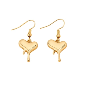 Elegant gold melting heart drop earrings with a high-polished mirror finish