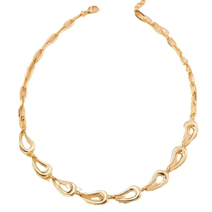 Collier élégant doré avec maillons en forme de goutte creuse et chaîne plate polie