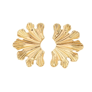 Elegant gold textured leaf earrings with ginkgo leaf design for women
