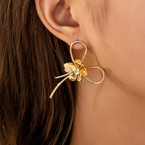 Flower Bowknot Stud Earrings Metal Alloy Minimalist Elegant Daily Versatile Chic Fashion Jewelry For Women