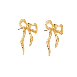 Fashionable gold bow stud earrings with a vintage handcrafted texture for women