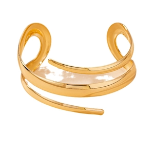 Elegant gold-tone multi-layered spiral open cuff bracelet featuring hollow teardrop motifs