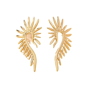 Chic gold-tone radial sunburst earrings with a polished metallic wing-style design