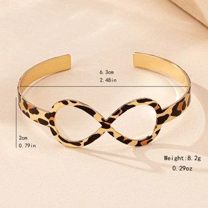 Gold leopard print infinity open cuff bracelet for women with chic geometric pattern